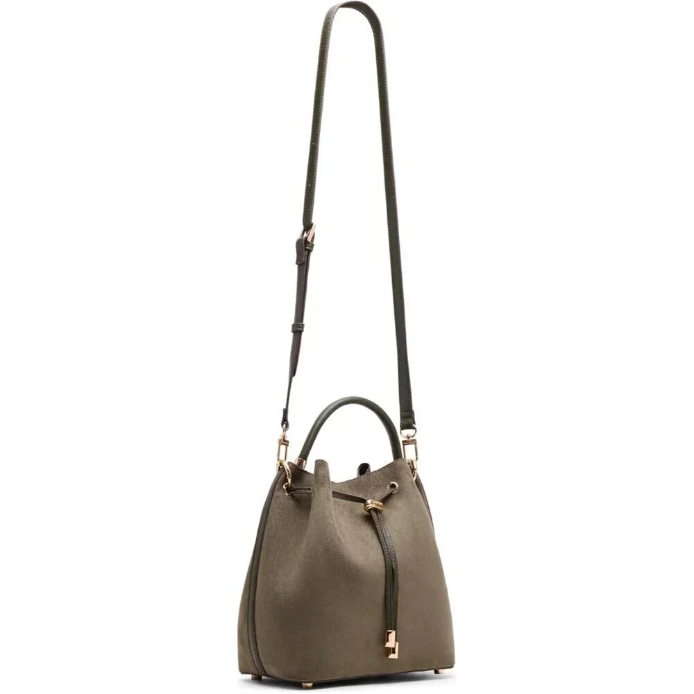 Womens Medium Bucket Bag Polyester Olive Convertible Strap Drawstring